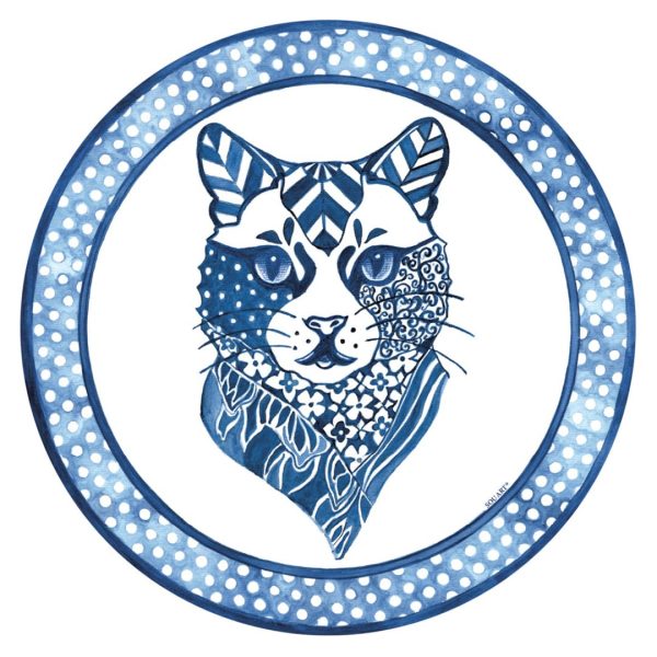 Jogo Americano Redondo Gato Azul