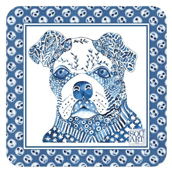 Jogo Porta-Copo Quadrado Bulldog Azul