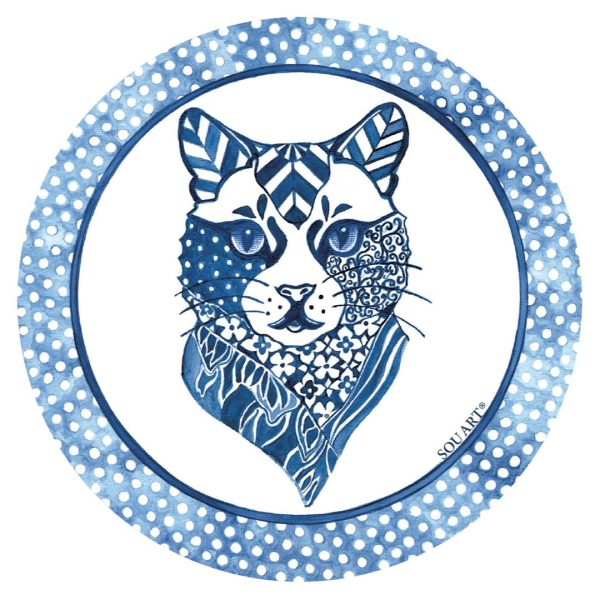 Jogo Porta-Copo Redondo Gato Azul