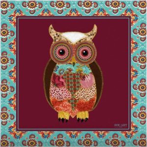 Lenço de Seda Coruja Colorida