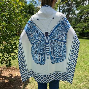 Lenço de Seda Borboleta Azul